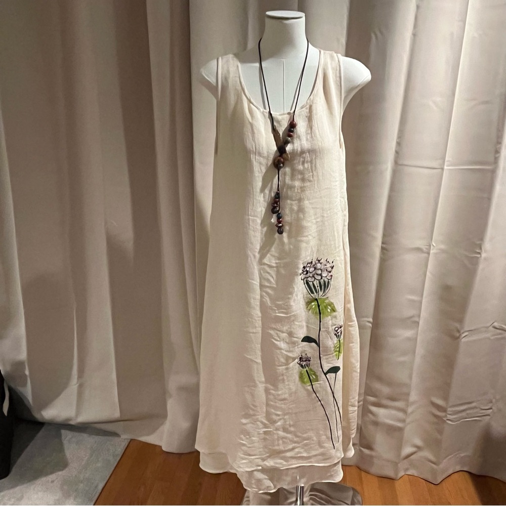 Floral Sleeveless Linen Maxi Dress